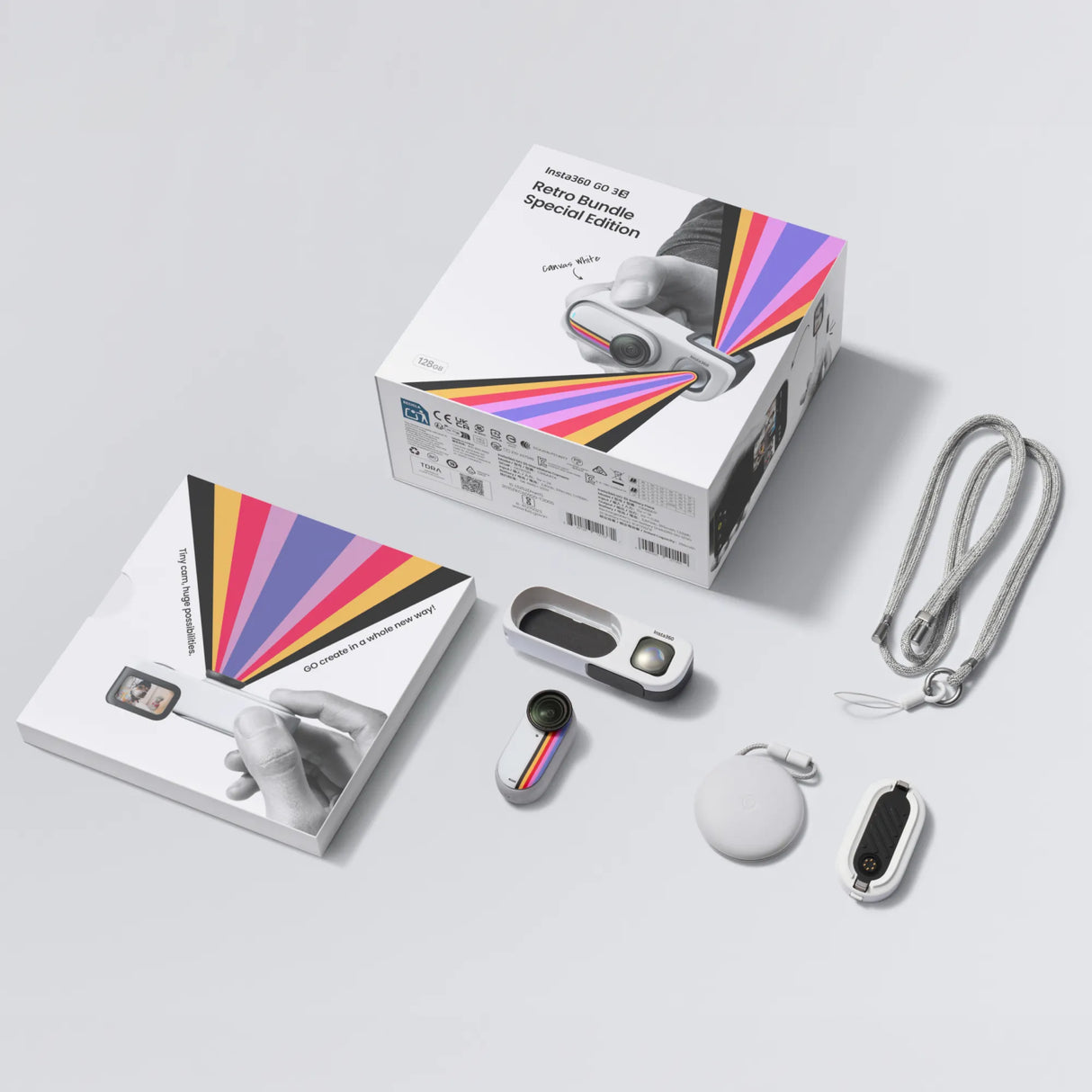 Insta360 GO 3S Retro Bundle cameră video POV, 4K, 128 GB, Canvas White