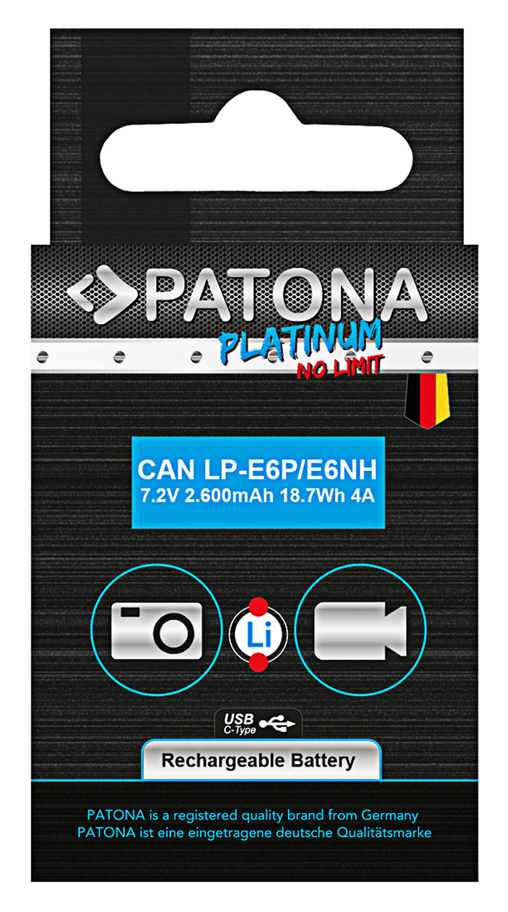 Patona Platinum LP-E6P acumulator foto, 2600 mAh, USB-C