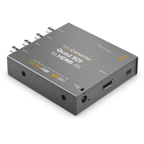 MiniConverter Quad SDI to HDMI 4K converter box with side ports, dark gray