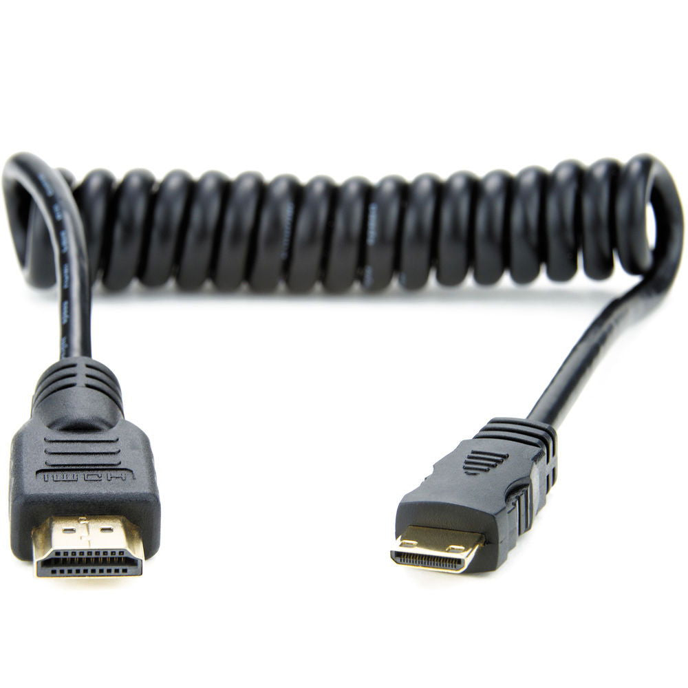 Cablu HDMI mini-HDMI spiral 30 cm, conectori mici, negru