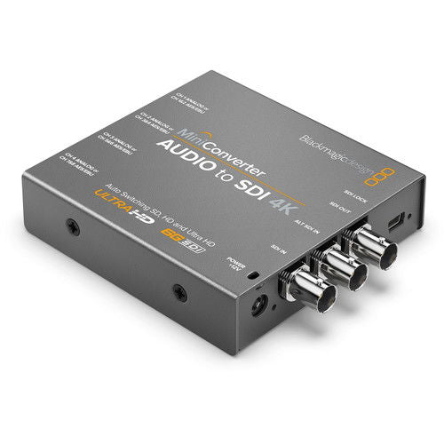 MiniConverter Audio to SDI 4K audio converter with visible BNC and audio ports