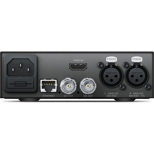 HDMI to SDI 12G converter back panel: HDMI in, SDI out, Ethernet, audio connectors
