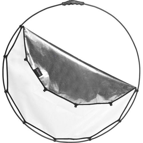 HaloCompact reflector, silver and white, with circular ring frame, 98cm