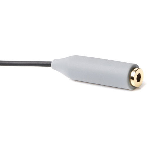 Capăt mufă adaptor TRS–TRRS 3,5 mm, conector gri cu inserție metalică, cablu negru