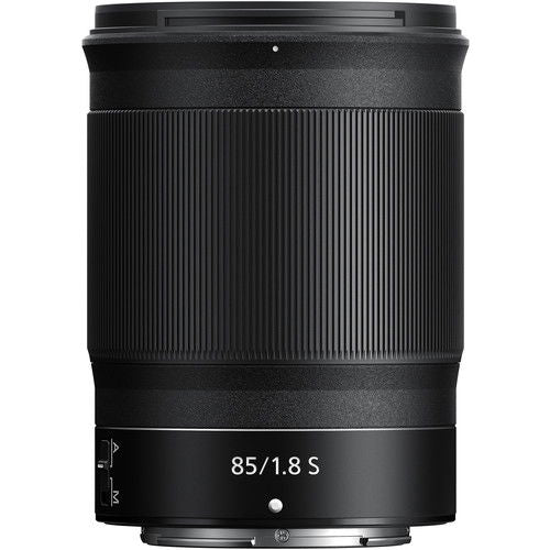 85mm f/1.8 S Z-mount lens, side view with engraved 85/1.8 S on barrel