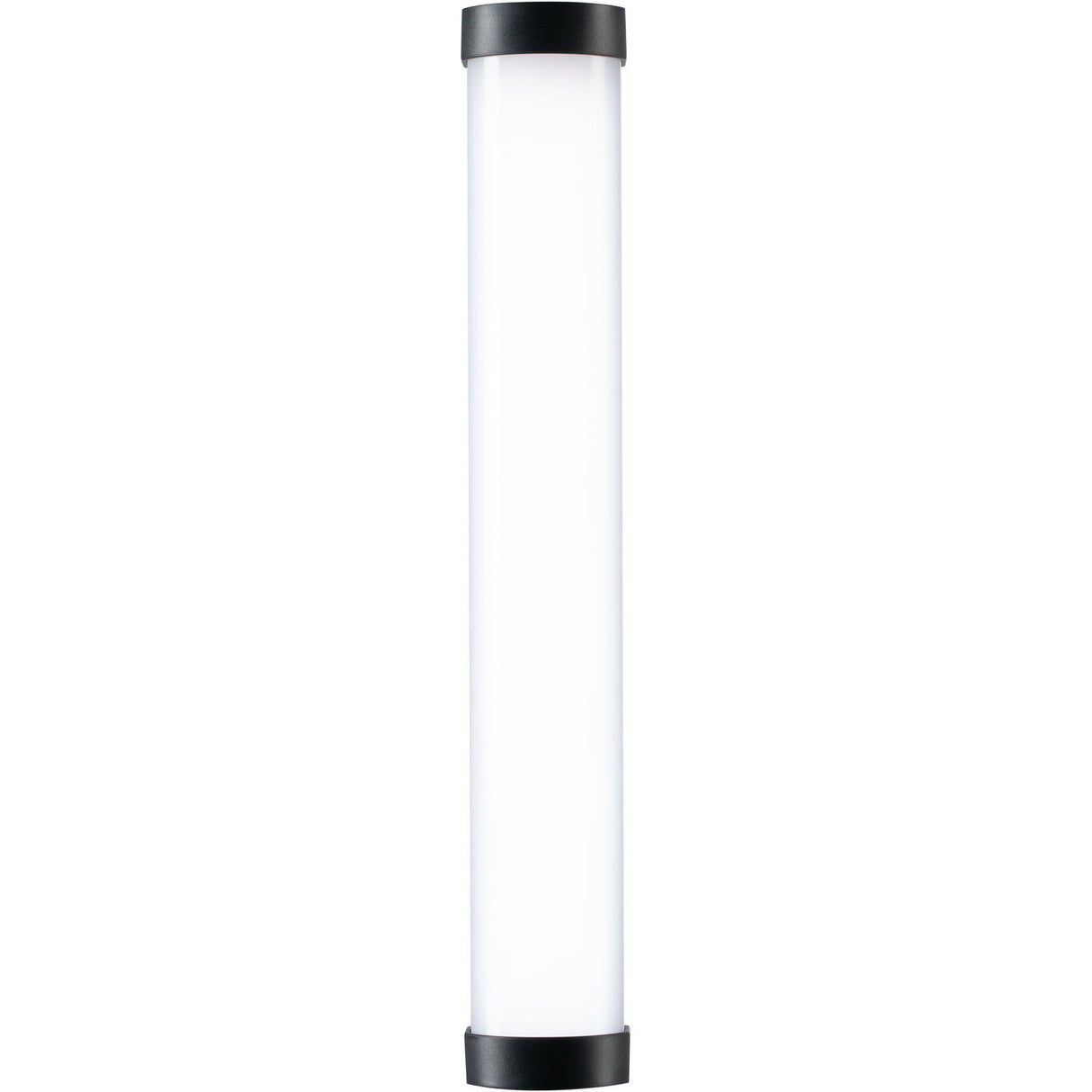 Tall cylindrical LED tube light with black end rings, glowing diffuser core
