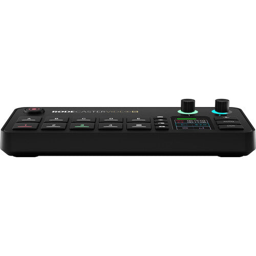 Consolă audio/video RODECaster Video S, panou de sus cu ecran și cadrane