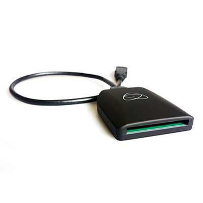 Atomos CFast card reader with attached cable and front card slot