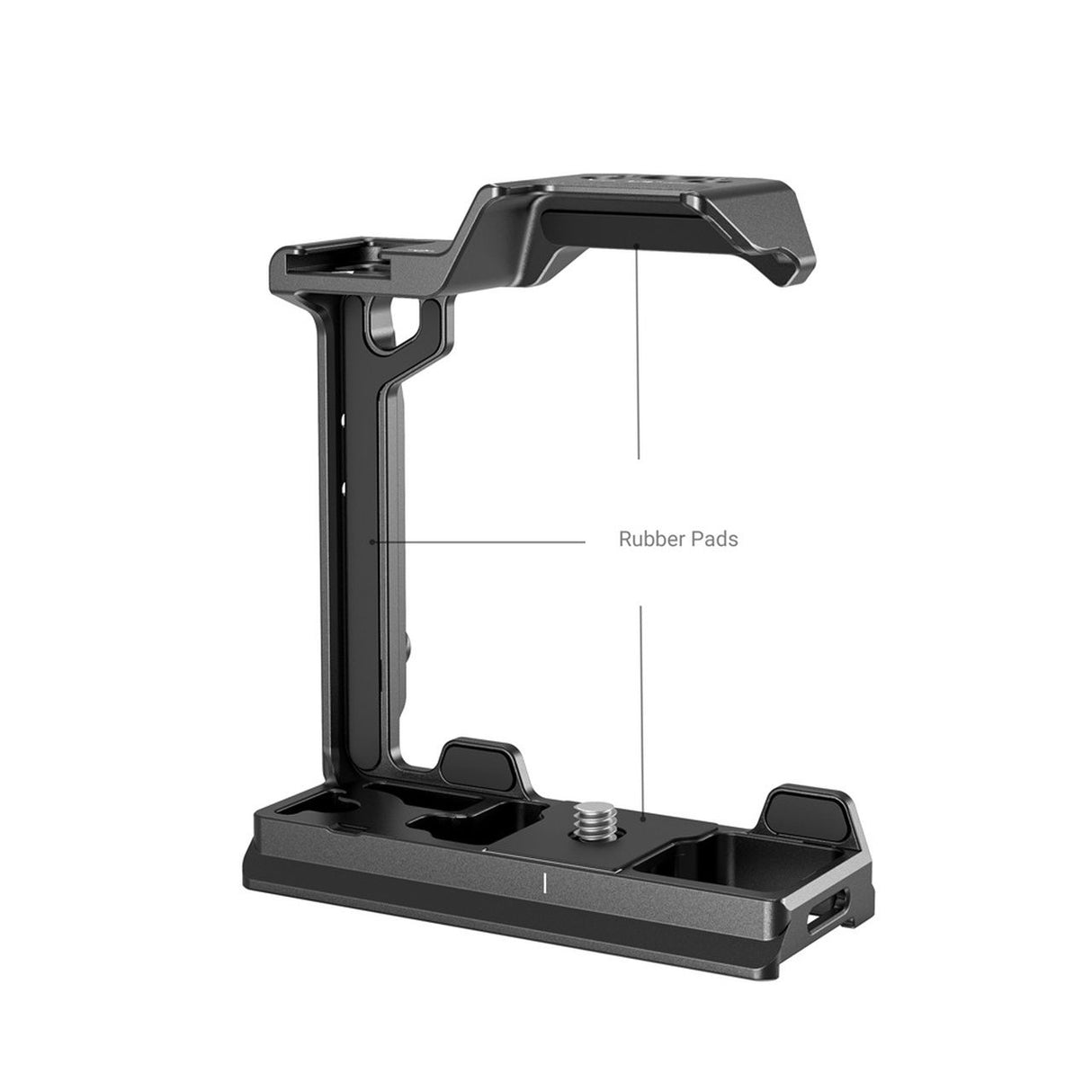 Half camera cage frame with rubber pads and mounting plate, black