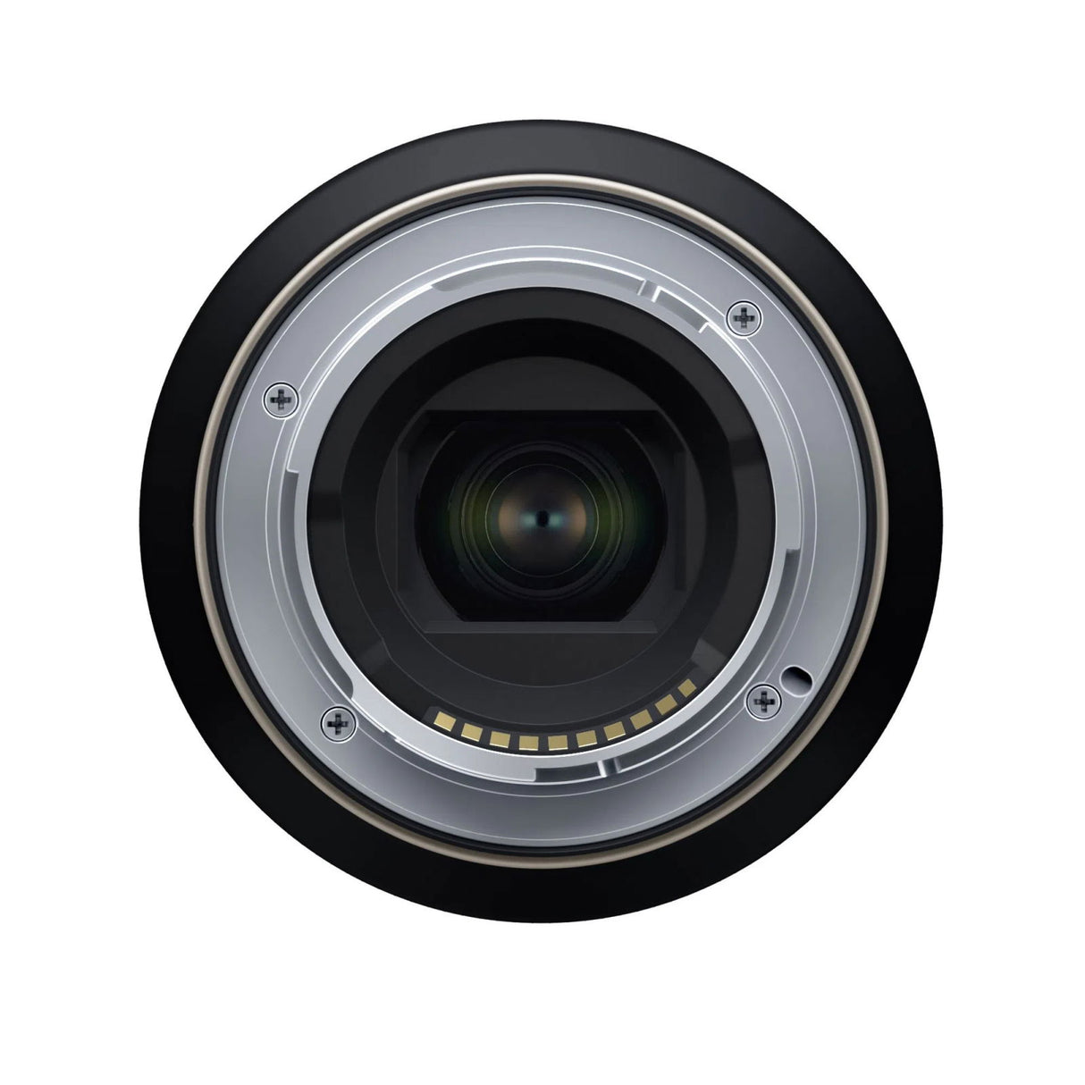 Lens rear element view with glass optics and mounting contacts for Sony E