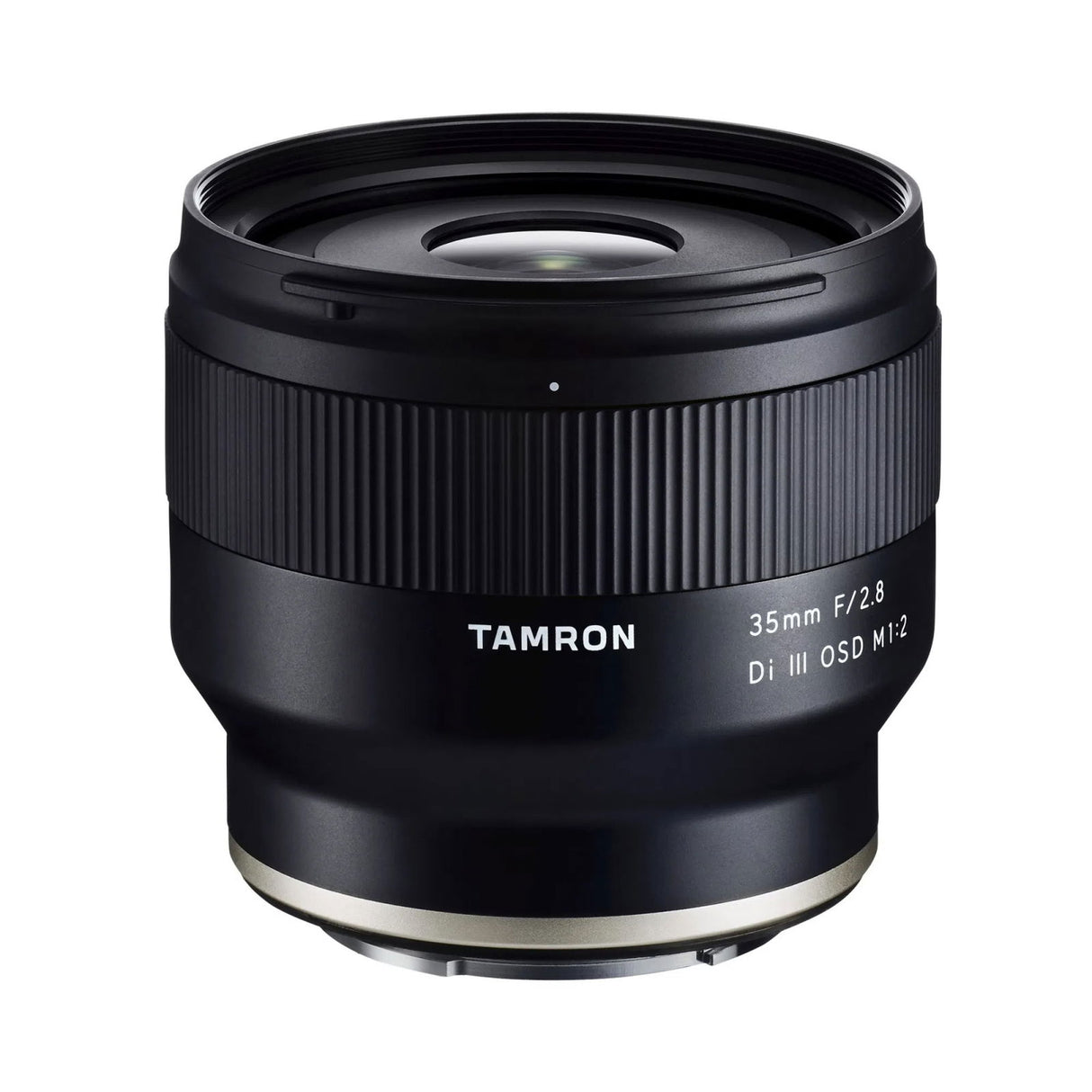 35mm f/2.8 lens for Sony E, black exterior with engraved ring and silver base