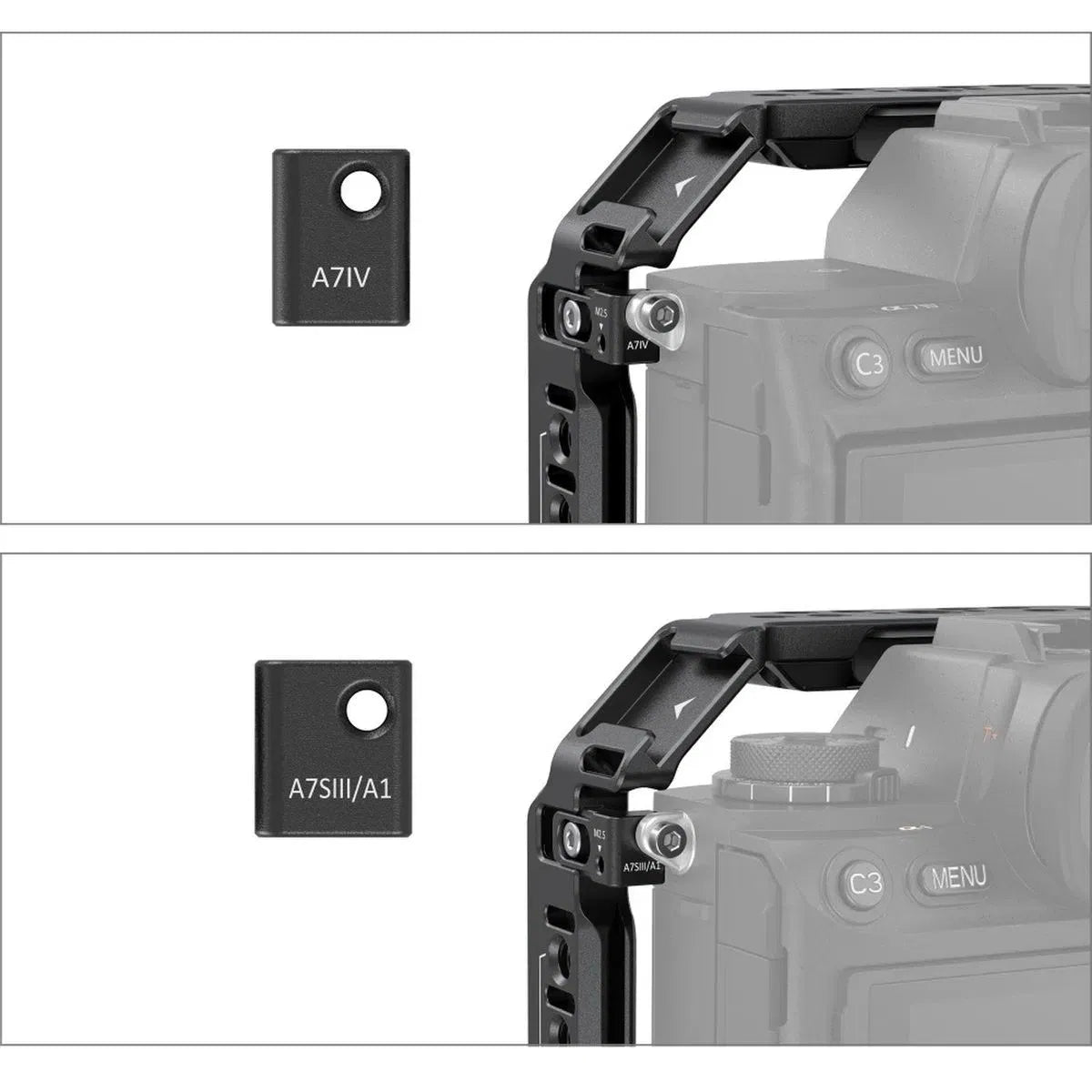 Black mounting adapter plates marked A7IV and A7SIII/A1 on the cage