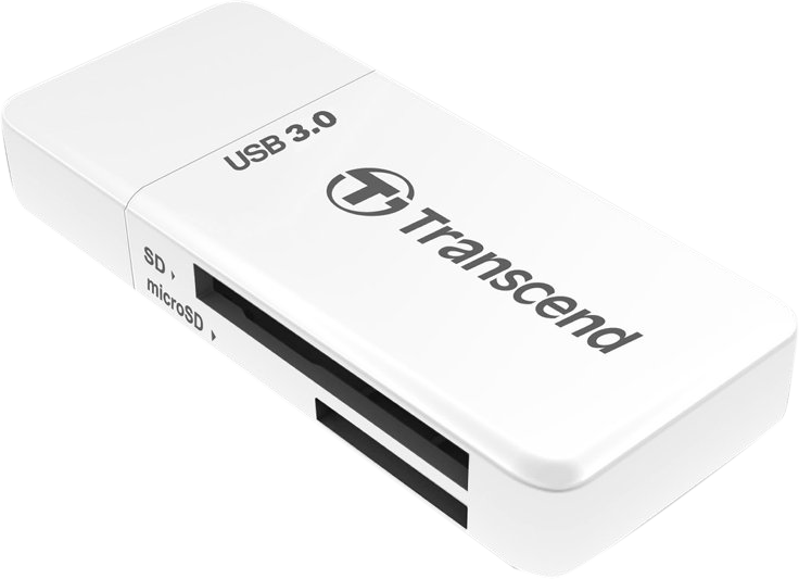 White USB 3.0 SD + microSD card reader with two card slots
