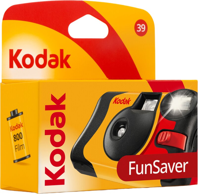 FunSaver 39 disposable camera with 800 film box and yellow/red design