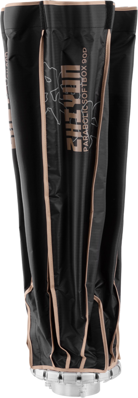 Parabolic softbox 90cm storage bag, black with copper piping and logo print