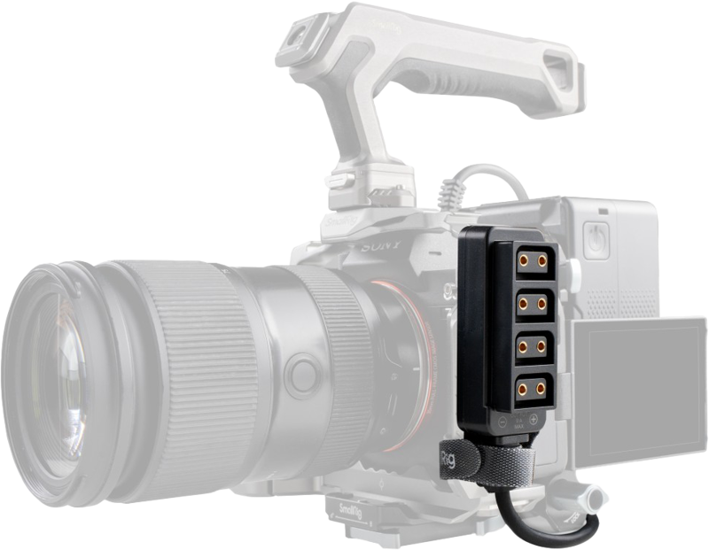 Cablu D-TAP 1-4 conectat pe rigul camerei, cu bloc de ieșiri cu 4 porturi