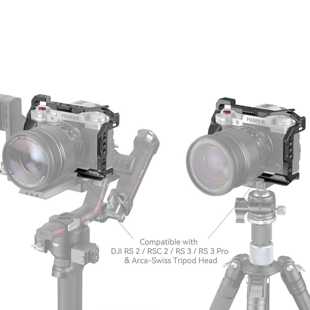 Cușcă pentru Fujifilm X‑T5, montaj pe cameră cu porturi pe lateral