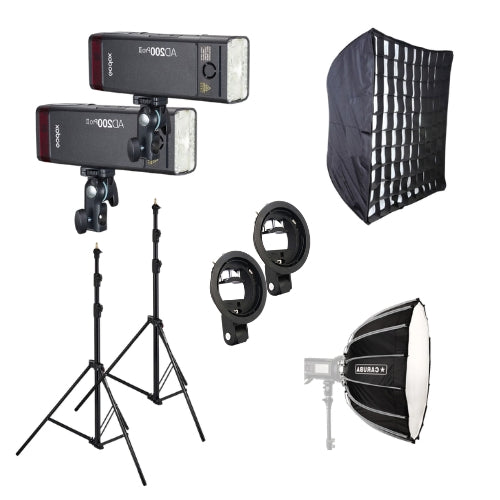 Kit Blituri portabile de studio: Godox AD200PROII x2 + stative si softboxuri