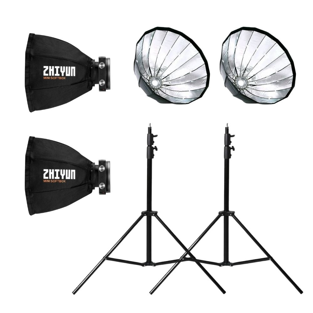 Kit lumina continua: Molus X100 PRO x2 + Softbox parabolic x2 si stative