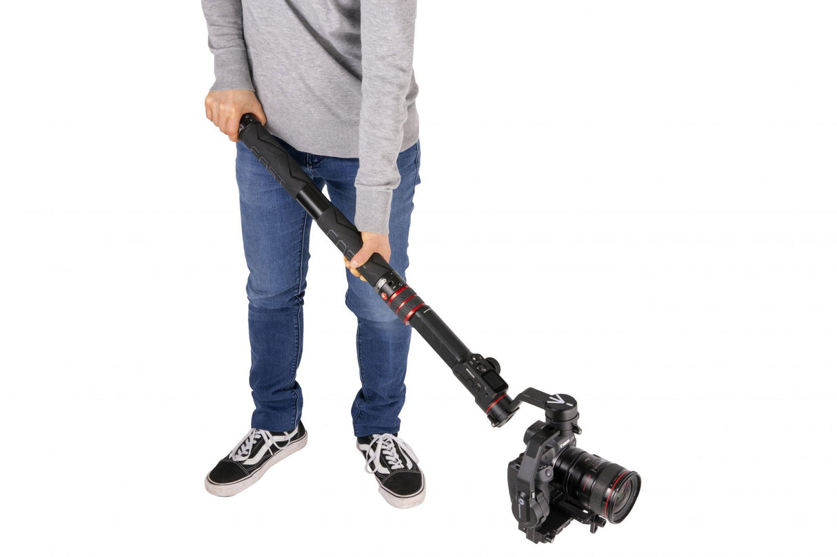 Bară extensibilă carbon pentru gimbal, prindere neagră texturată, cap cu cameră
