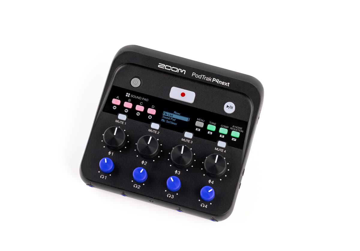 Zoom PodTrak P4next recorder podcast, 4 intrări XLR, AI Noise Reduction