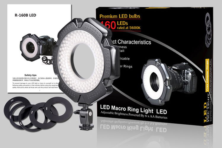 Pachet Tolifo cu inel luminos LED macro 10W și accesorii, cutie cu text
