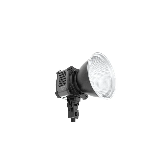Lumină video LED, cap cu reflector argintiu și carcasă neagră