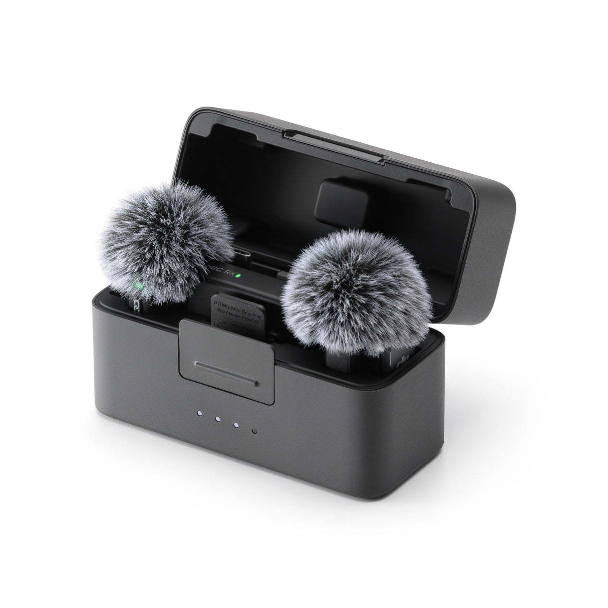 Set microfoane wireless cu 2 capsule cu puf, în cutie deschisă
