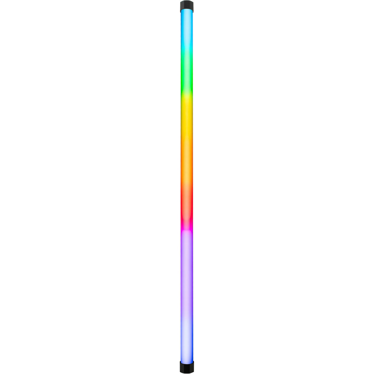 LED tube light glowing vertical in blue, green, orange, and purple tones