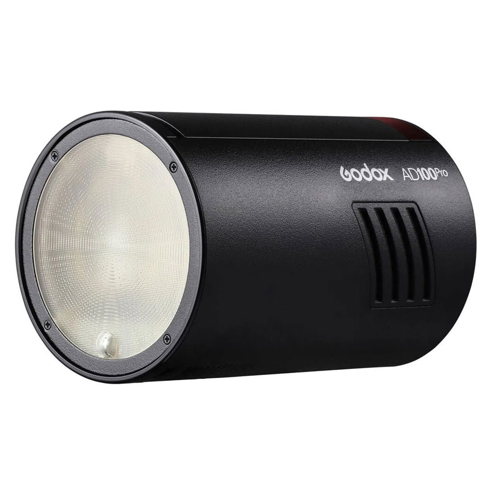 Portable 100W flash head with large round reflector and vented side panel detail