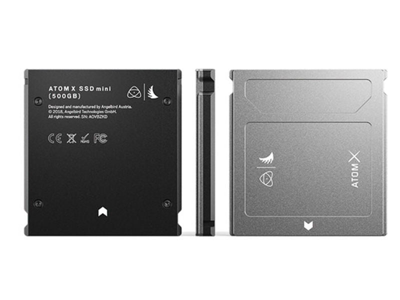 AtomX SSD mini 500GB back panel, black and silver housings with mounting screws