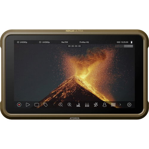 5.2 in HDMI monitor recorder with screen playback controls, tan housing