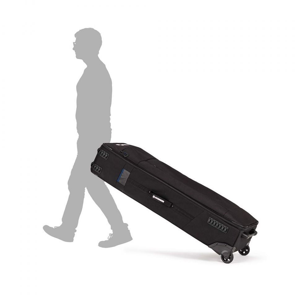 Black rolling case for C-stand and grip equipment, with wheels and carry handles