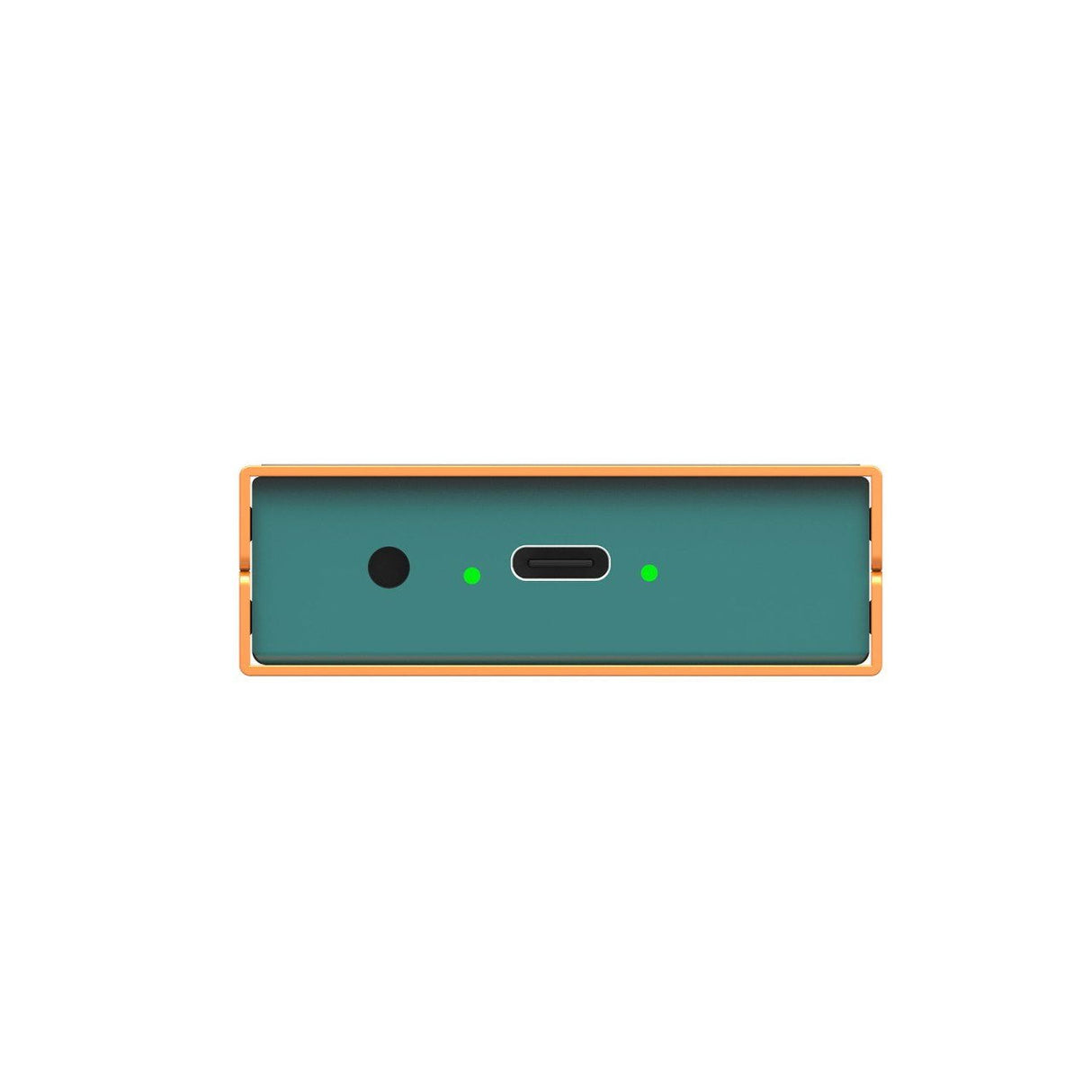 Front panel of UC2018 capture card with USB-C 3.1 port and green status LED lights