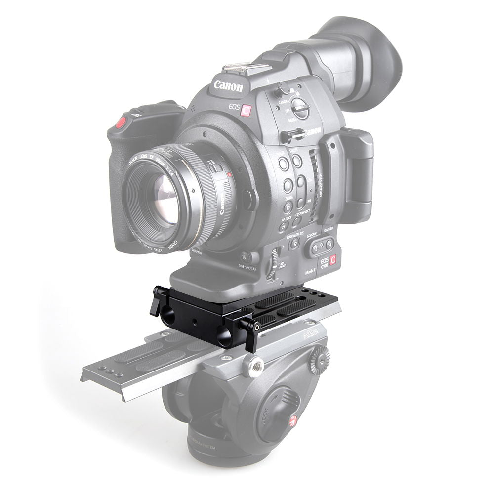 Placă de bază neagră cu cleme duale pentru tije de 15 mm, pe cameră