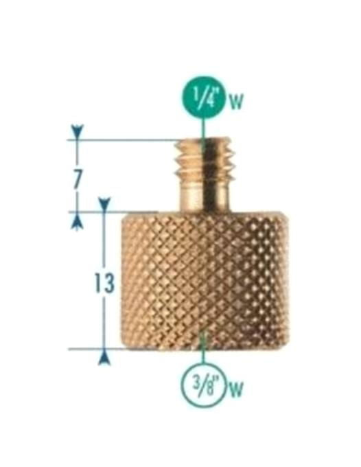 Brass 3/8 to 1/4 tripod adaptor, knurled body and visible screw threads