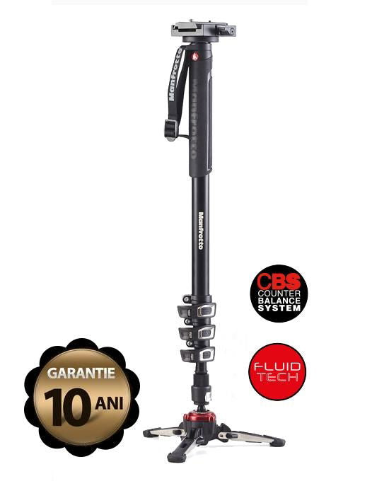 Black fluid video monopod with quick-release head and base feet