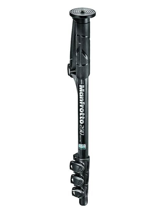 Black carbon fiber photo monopod with top pan head and carry handle