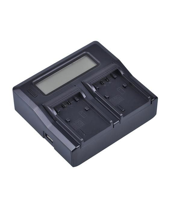 Dual battery charger with two cradle bays and LCD display, no batteries installed