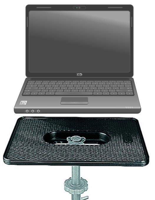 Platformă pentru laptop Manfrotto cu suprafață texturată și suport tip coloană