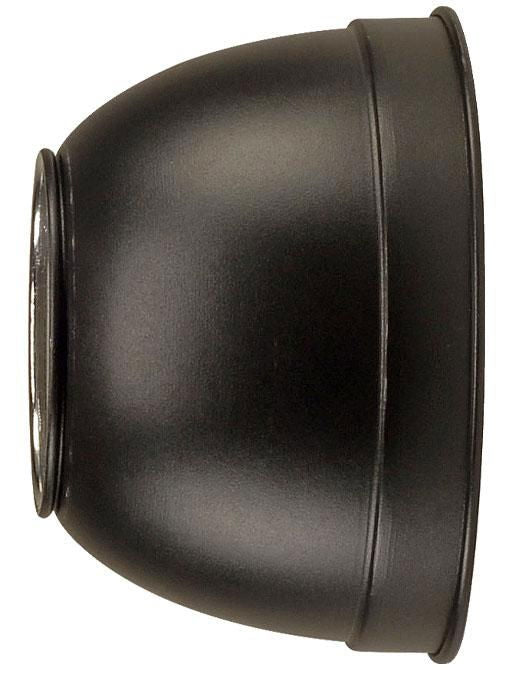 Dark 18 cm reflector bowl with metal rim, close-up view of curved surface