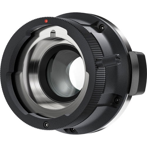B4 adapter for URSA Mini Pro, black-and-silver metal mount with central opening