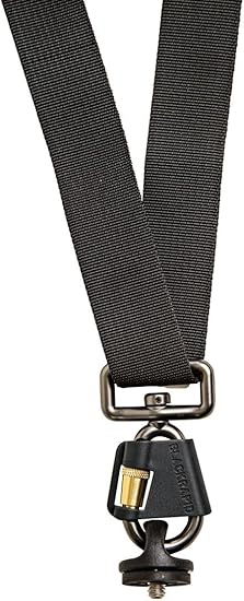 Black strap hardware close-up: metal hook buckle and adjustment