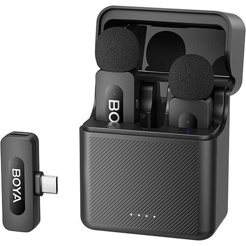 Sistem lavaliere wireless dual BY-V30 cu stație și două microfoane, negru