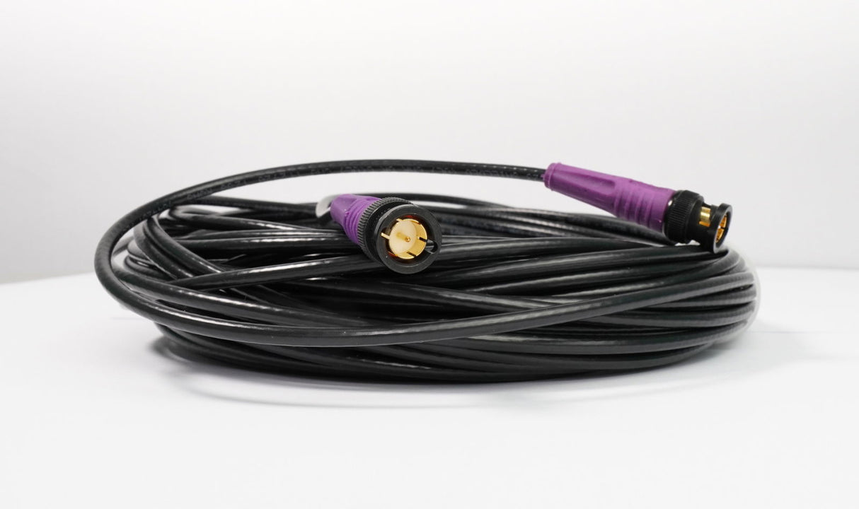 Cablu RG-59 mini, BNC la BNC, 5 m; ambele capete BNC mov pe cablu negru buclat