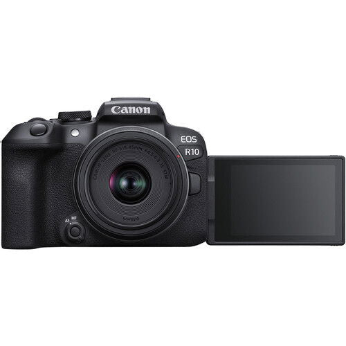 Aparat foto Canon EOS R10 cu ecran rabatabil, obiectiv 18–45 mm, negru