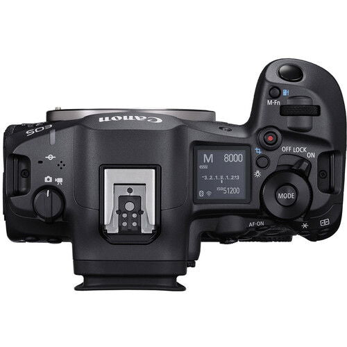 Aparat foto Canon EOS R5 Mark II, carcasă neagră, selector mod și roată de control.