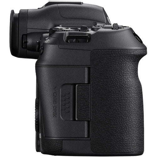 EOS R5 Mark II mirrorless camera kit, side view with grip and port cover