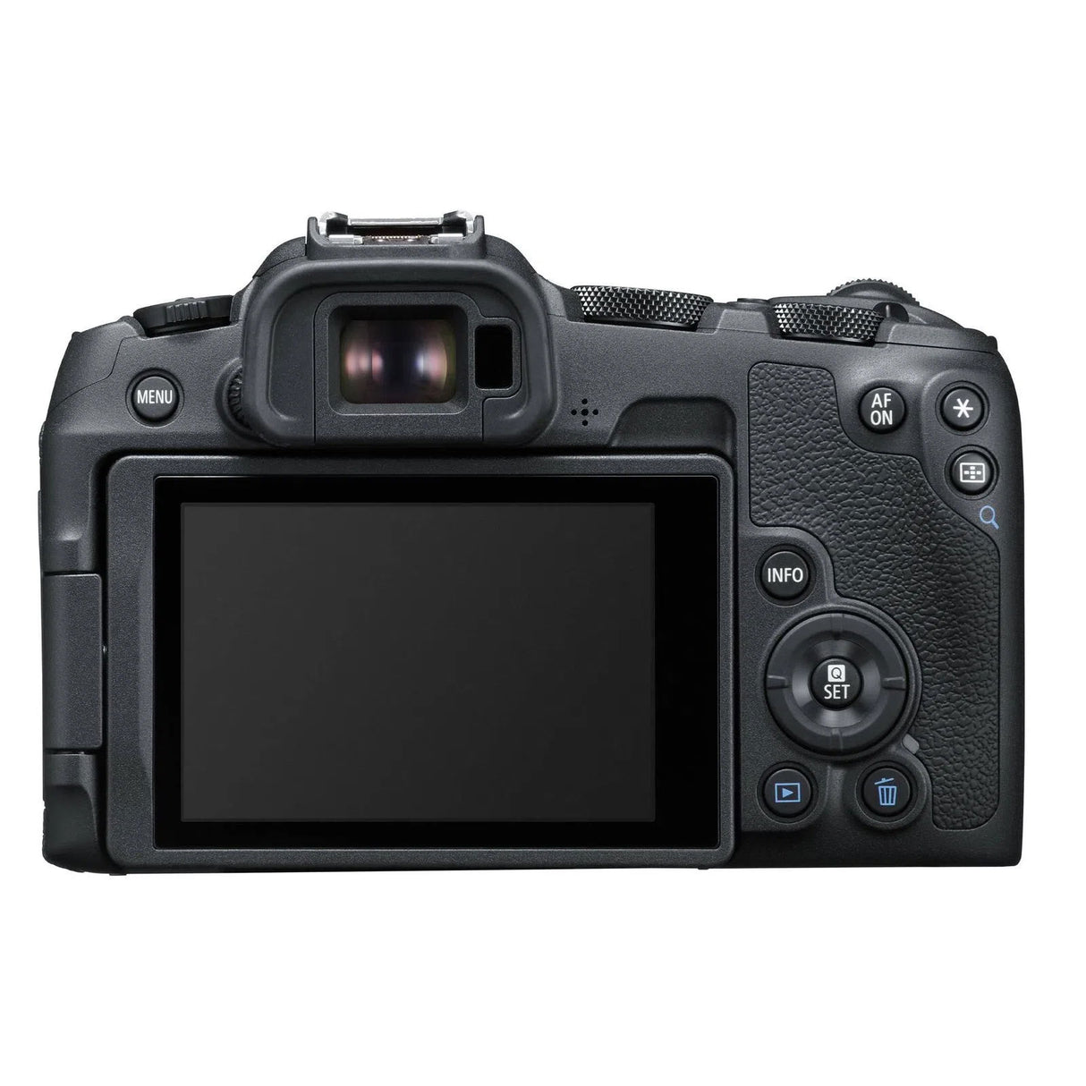 Aparat foto mirrorless Canon EOS R8, vedere din spate cu ecran LCD negru