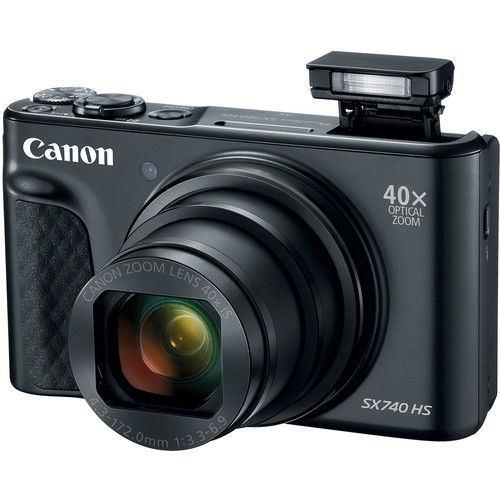 Canon PowerShot SX740 HS camera with 40x optical zoom lens, front view